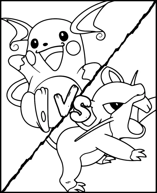 Kolorowanka raichu vs rattata - Ausmalbild zum Ausdrucken