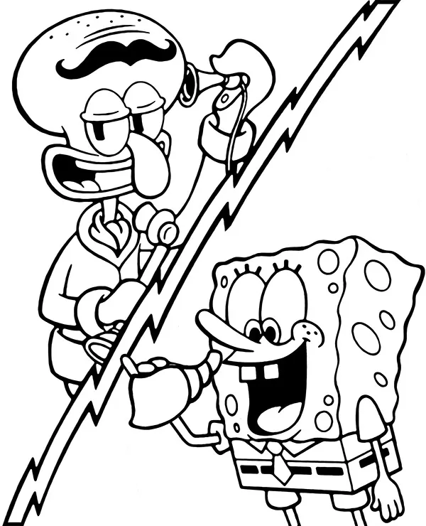 Kolorowanka spogebob i skalmar - Ausmalbild zum Ausdrucken