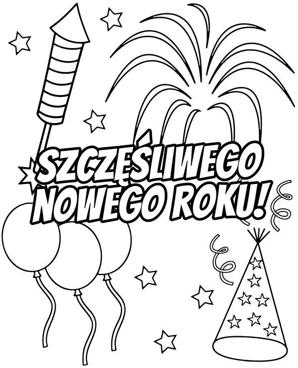 Kolorowanka szczęśliwego nowego roku do druku