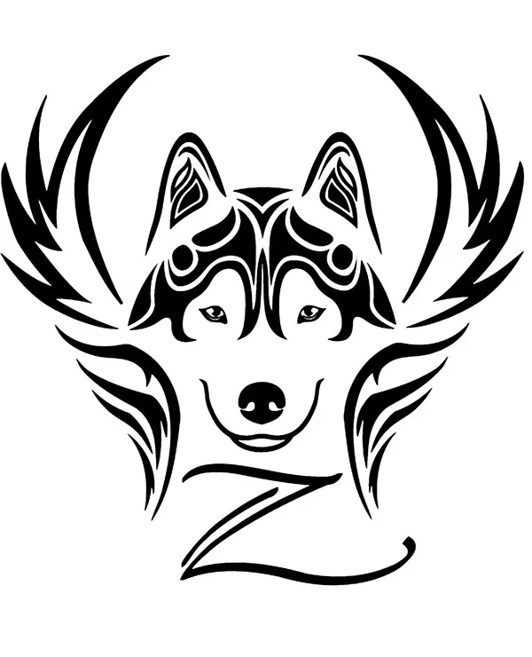 Kolorowanka tatuaz glowa husky - Ausmalbild zum Ausdrucken