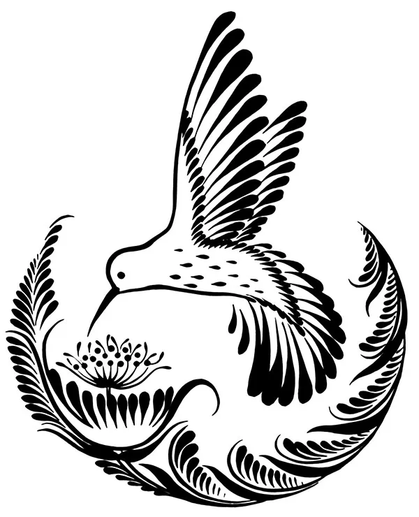 Kolorowanka tatuaz koliber kwiat - Ausmalbild zum Ausdrucken