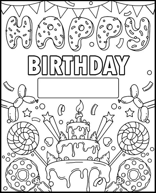 Kolorowanka urodzinowa happy birthday - Ausmalbild zum Ausdrucken