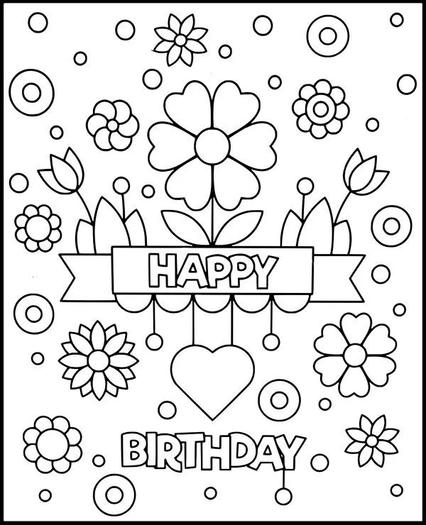 Kolorowanka urodzinowa kwiat happy birthday