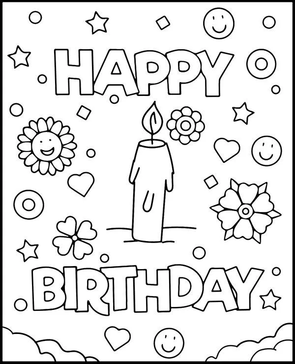 Kolorowanka urodzinowa świeczka happy birthday