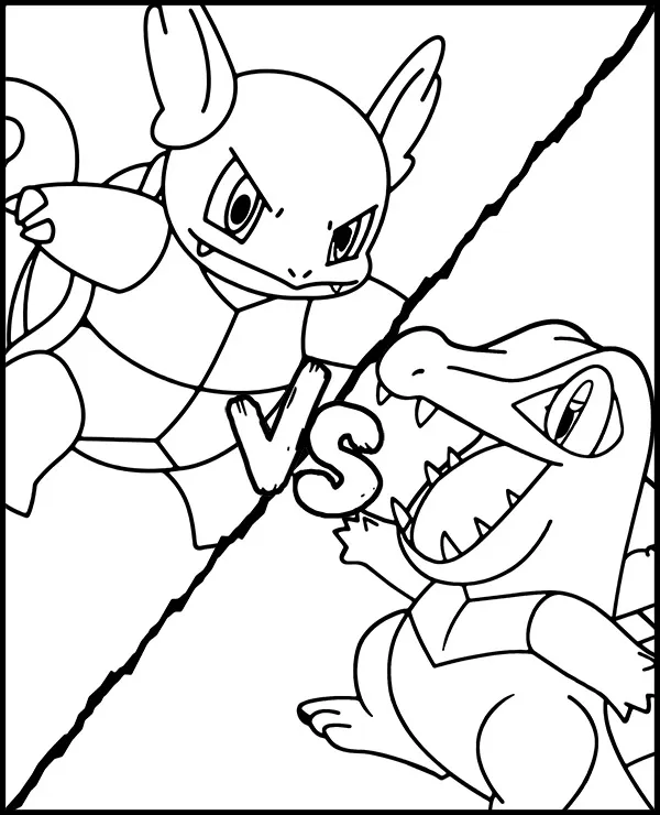 Kolorowanka Wartortle vs Totodile do druku