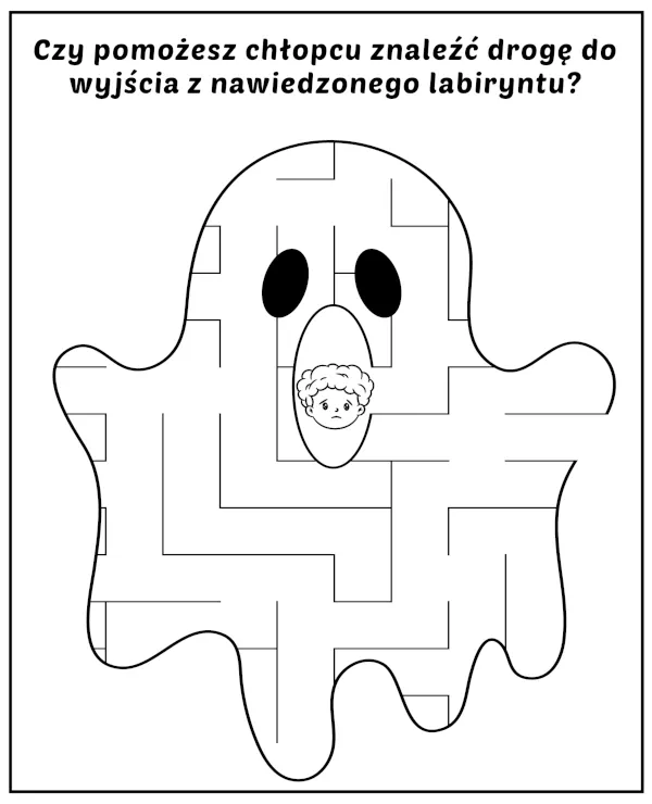 Labirynt duch zagadka Halloween do druku