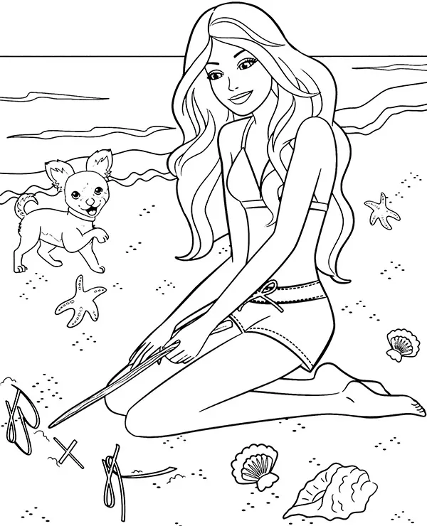Lalka barbie na plazy kolorowanka do wydruku - Ausmalbild zum Ausdrucken