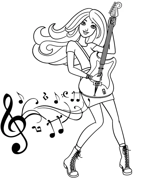Lalka barbie z gitara kolorowanka do wydruku - Ausmalbild zum Ausdrucken