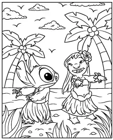 Lilo i Stitch taniec hula kolorowanka do druku