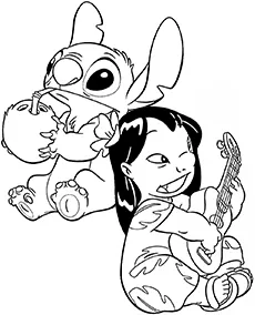 Lilo i stitch kolorowanka razem ukulele mobile - Ausmalbild zum Ausdrucken