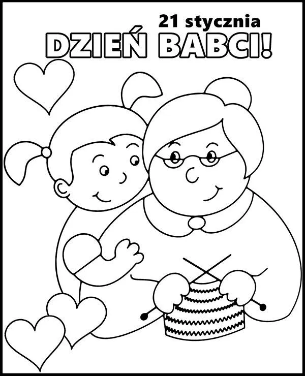 Malowanka dzien babci druty - Ausmalbild zum Ausdrucken