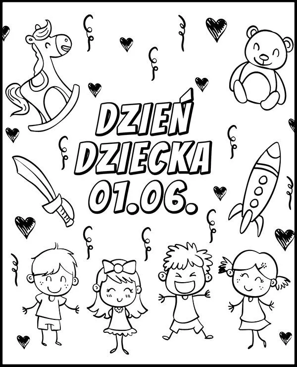 Kolorowanka do druku Dzień Dziecka zabawki