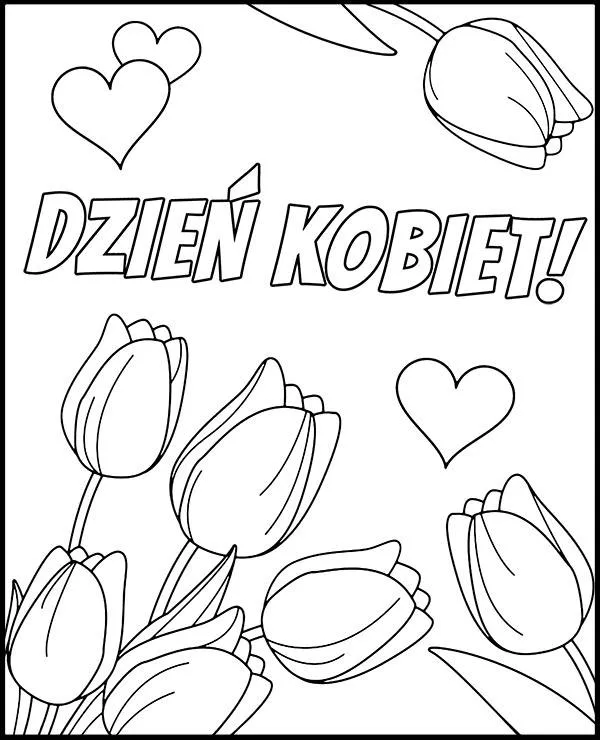 Kolorowanka dla dzieci Dzień Kobiet tulipany