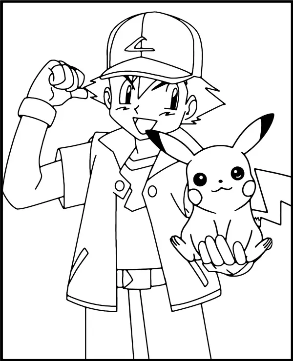 Malowanka pokemon pikachu ash ketchum - Ausmalbild zum Ausdrucken