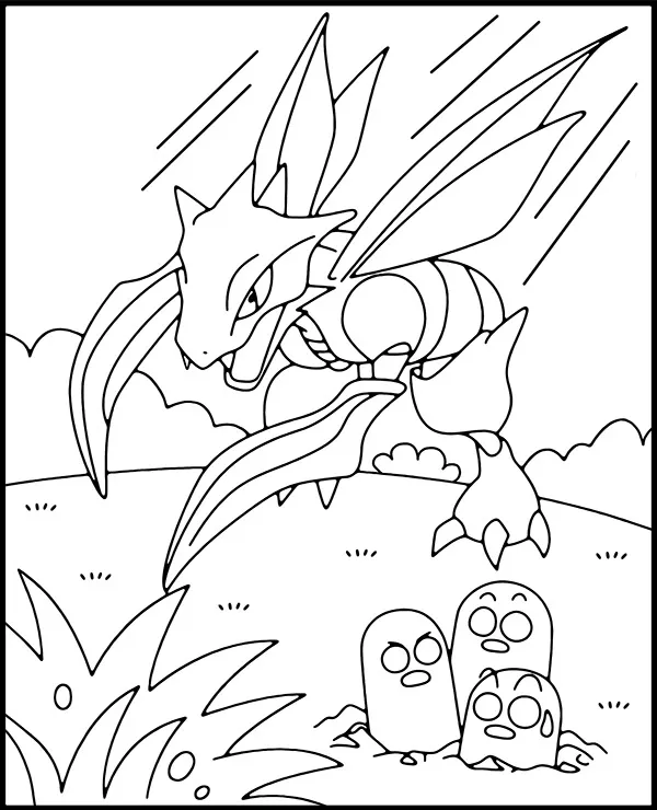 Malowanka pokemon scyther - Ausmalbild zum Ausdrucken