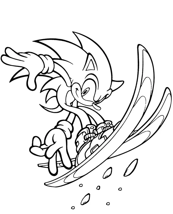 Malowanka z sonic na nartach - Ausmalbild zum Ausdrucken