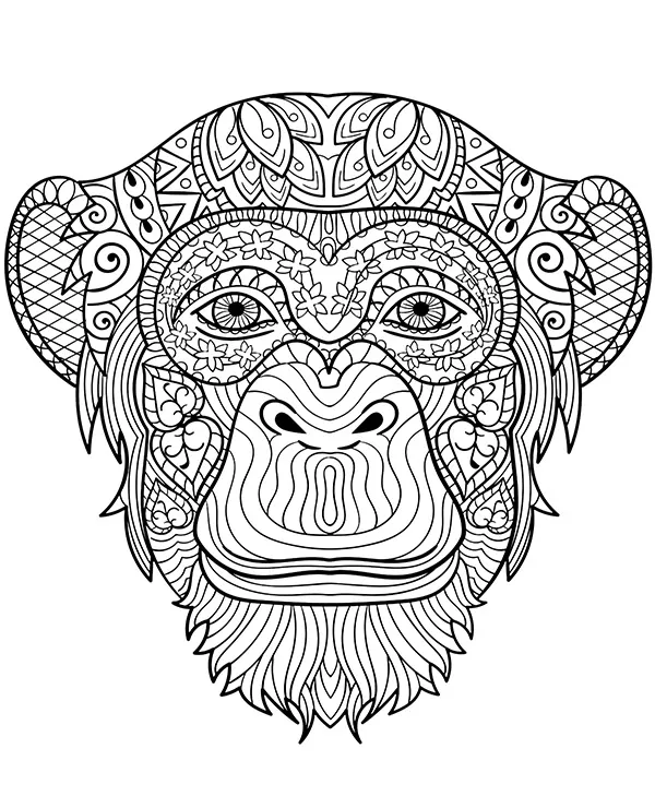 Mandala kolorowanka glowa malpy - Ausmalbild zum Ausdrucken