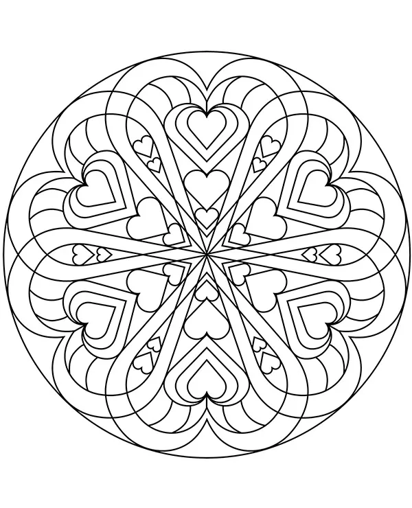 Mandala okragla serca - Ausmalbild zum Ausdrucken