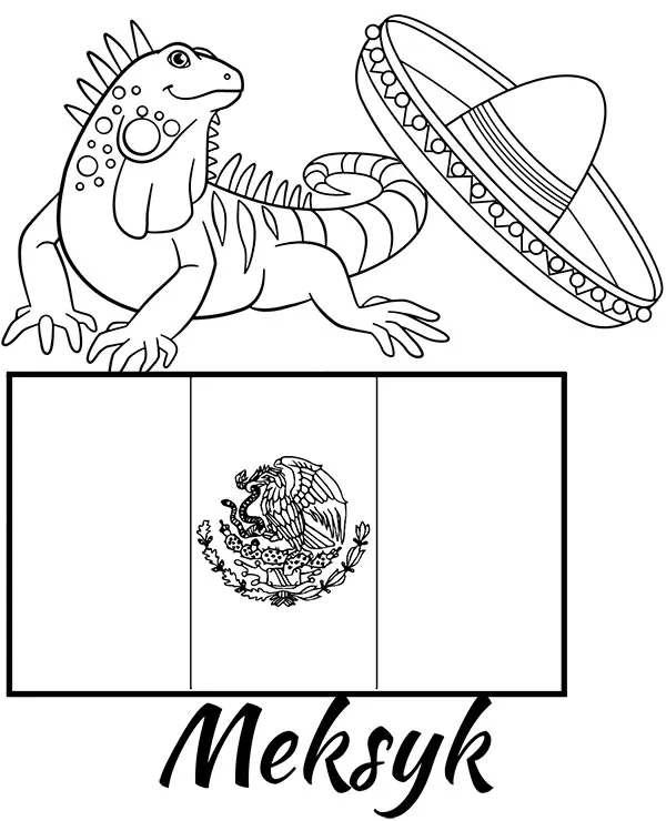 Meksyk flaga iguana malowanka - Ausmalbild zum Ausdrucken