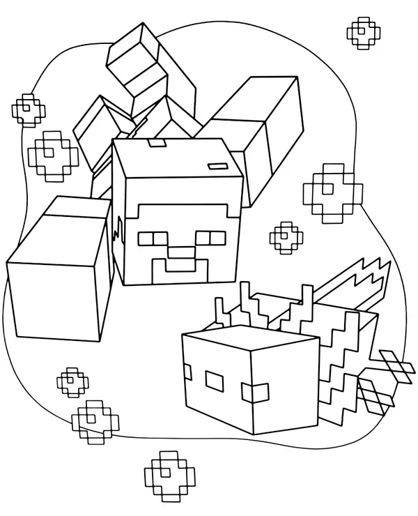 Minecraft kolorowanka aksolotl - Ausmalbild zum Ausdrucken