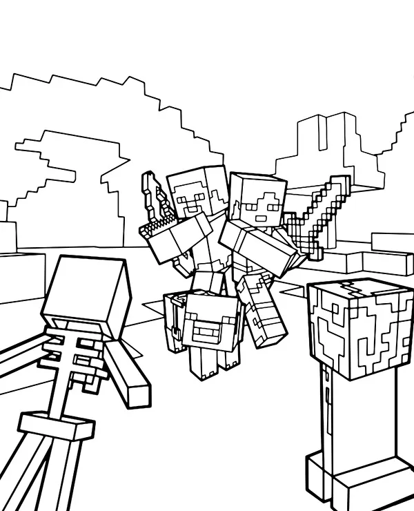 Minecraft kolorowanka walka alex i steve - Ausmalbild zum Ausdrucken