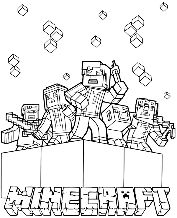 Minecraft kolorowanki drużyna dla dzieci