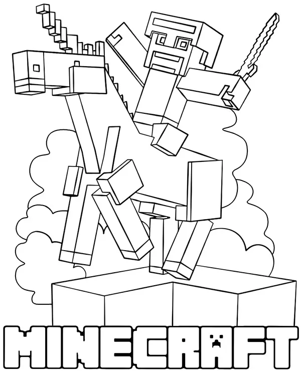 Minecraft kolorowanki kon steve - Ausmalbild zum Ausdrucken