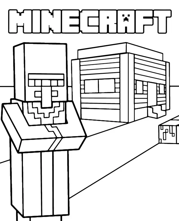Minecraft malowanka villager i logo - Ausmalbild zum Ausdrucken