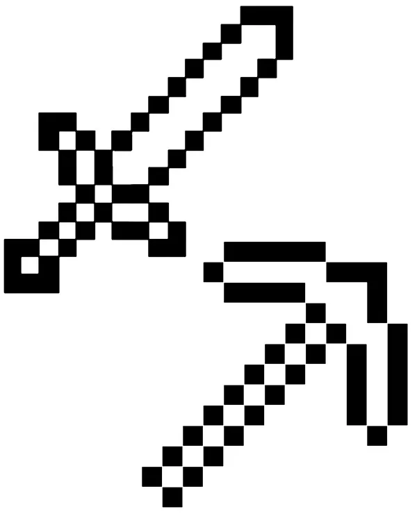 Minecraft narzedzia kolorowanka miecz oraz kilof - Ausmalbild zum Ausdrucken