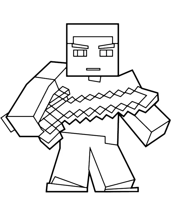 Minecraft postacie kolorowanka steve z mieczem - Ausmalbild zum Ausdrucken