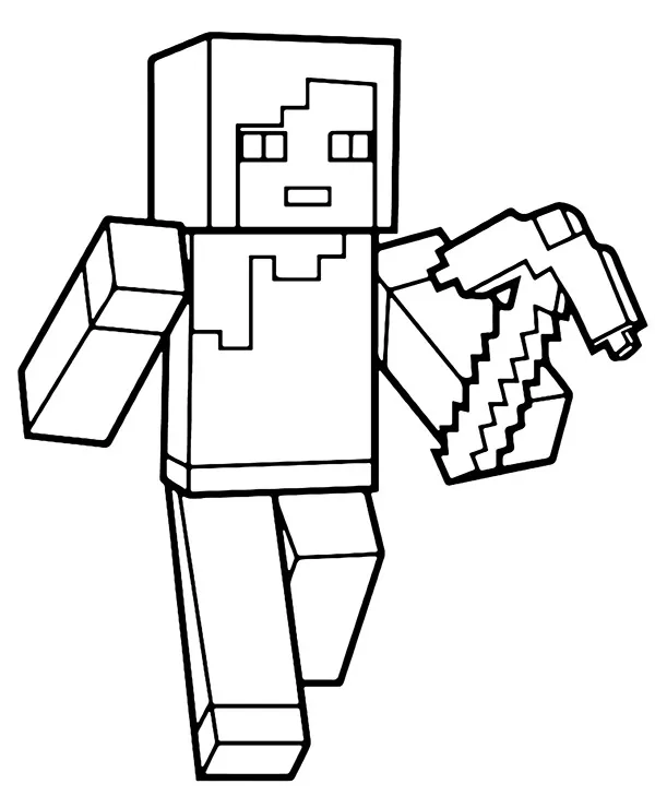 Minecraft postacie kolorowanka z kilofem - Ausmalbild zum Ausdrucken