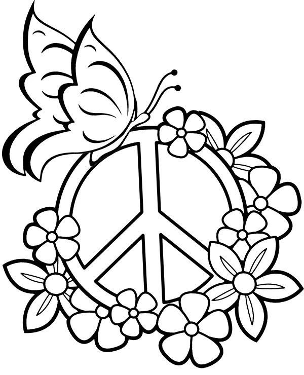 Motyl symbol pokoju kwiaty kolorowanka - Ausmalbild zum Ausdrucken