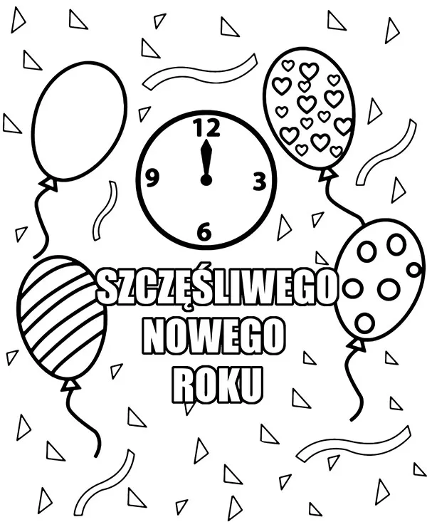 Nowy rok kartka kolorowanka zegar - Ausmalbild zum Ausdrucken