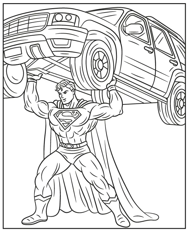 Superman podnosi samochód kolorowanka do druku