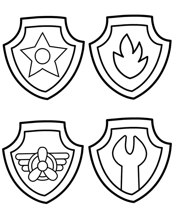 Psi patrol odznaki kolorowanka do druku