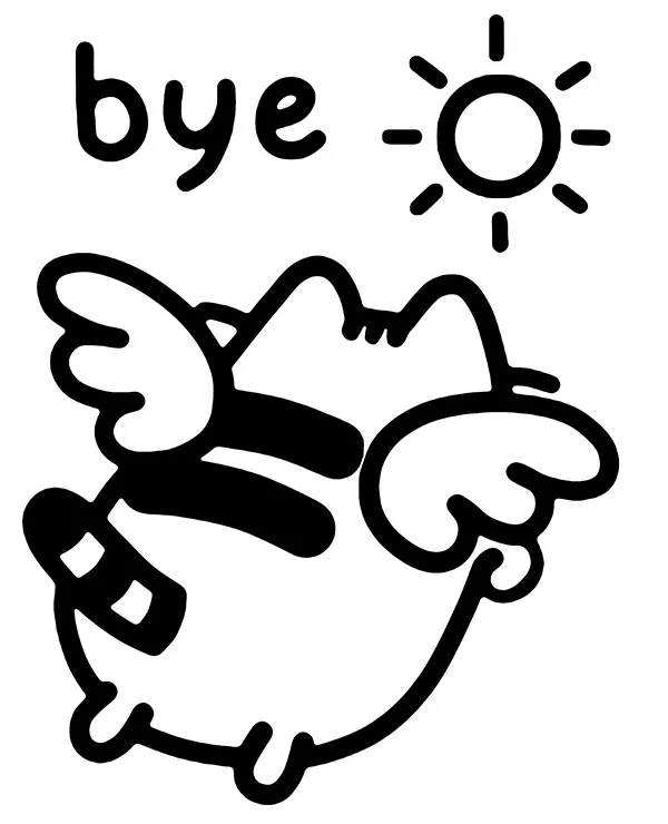 Pusheen kolorowanka bye do druku dla dzieci
