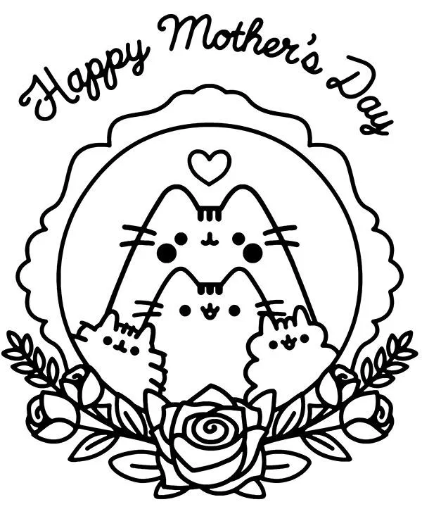 Pusheen kolorowanka Dzień Mamy do druku