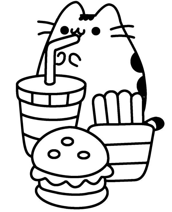 Pusheen kolorowanka fastfood do druku dla dzieci