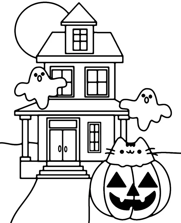 Pusheen kolorowanka halloween posiadłość