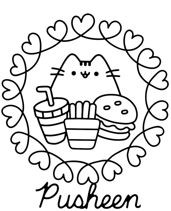 Pusheen kolorowanka serca dla dzieci
