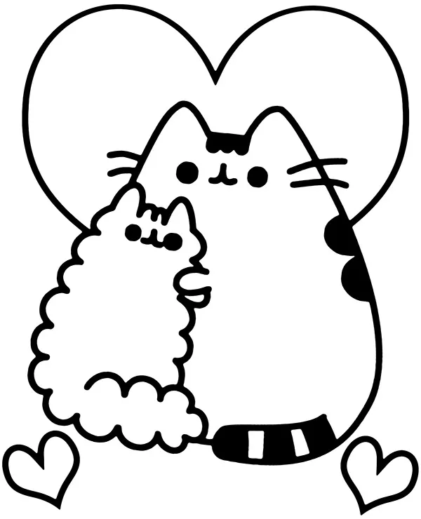 Pusheen kolorowanka serce dla dzieci