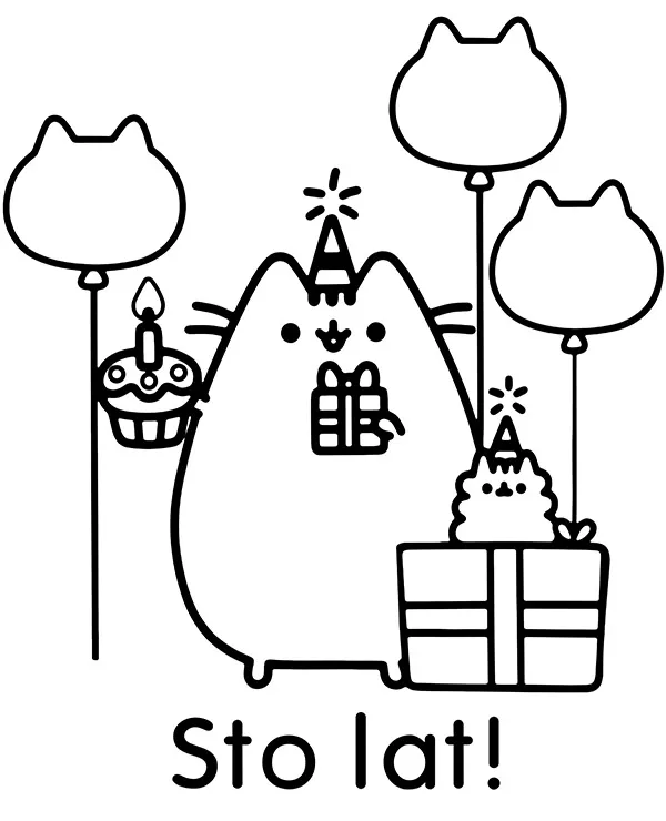 Pusheen kolorowanka sto lat do druku