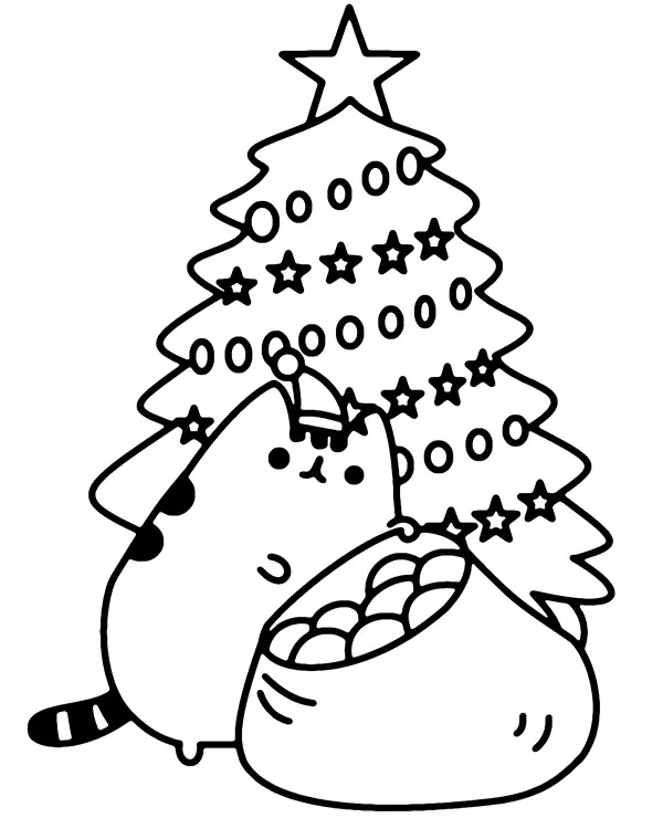 Pusheen kolorowanka świąteczna choinka