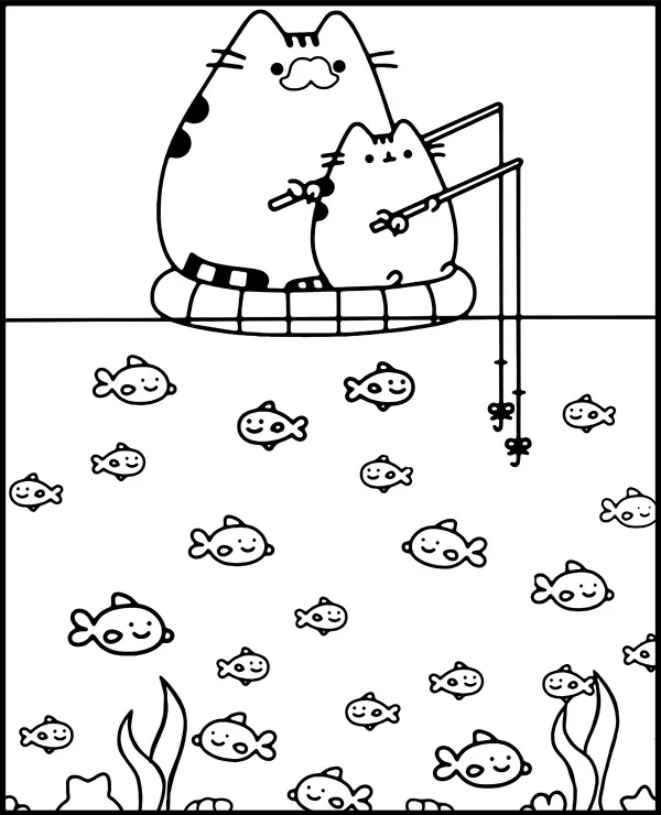 Pusheen malowanka wędkowanie do druku