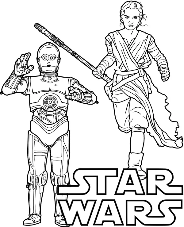 Rey C 3PO kolorowanka do druku dla dzieci