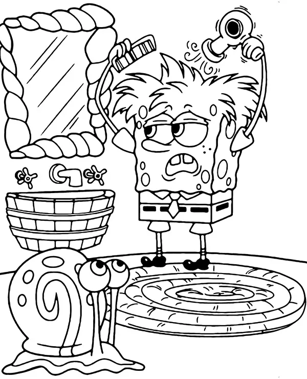 Kolorowanka śmieszna SpongeBob i Gary
