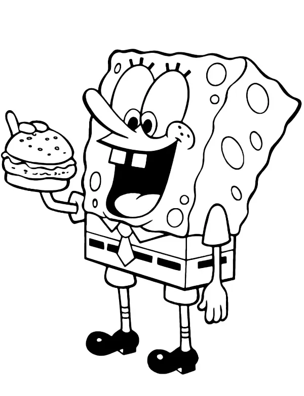 SpongeBob z hamburgerem kolorowanka do druku