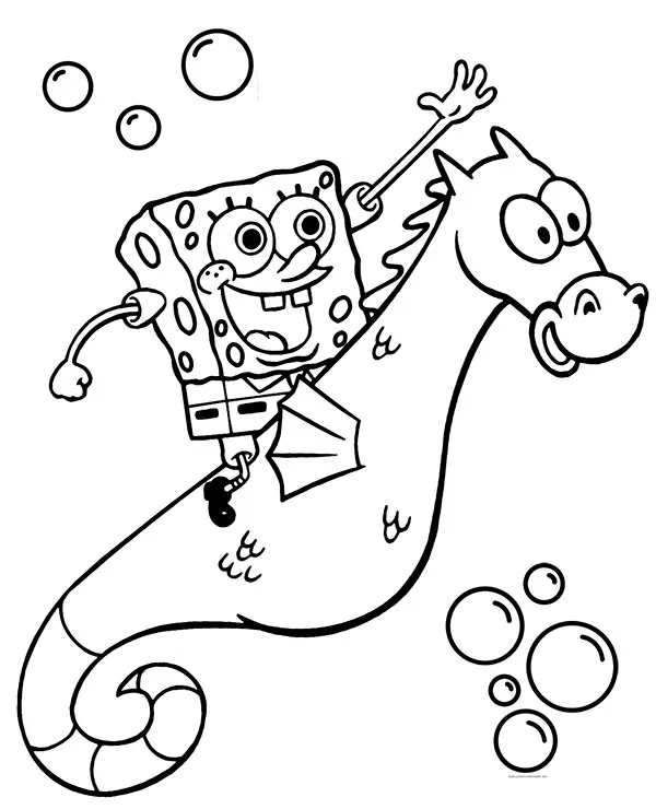 Kolorowanka SpongeBob na koniku morskim