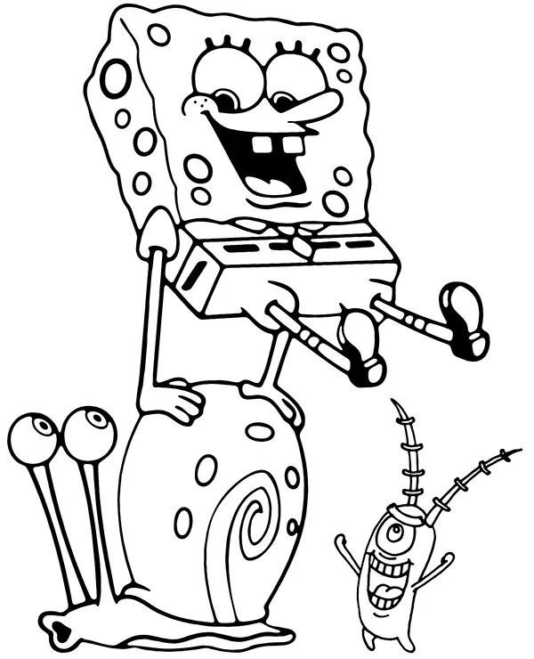 Kolorowanka SpongeBob Sheldon Gary do druku