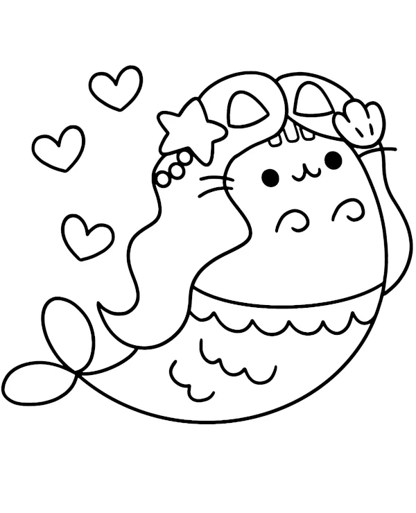 Syrena pusheen serca kolorowanka do druku